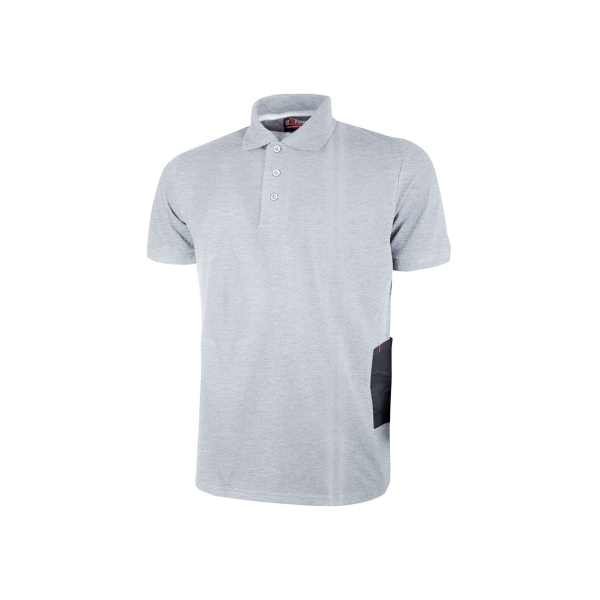 Upower Gap Polo de Manga Corta en Algodon Pique - Talla 2XL - Corte Ajustado, Cuello con Tres Botones, Banda Anti Sudor, Bolsillo Izquierdo, Cinta Reflex, Proteccion DPI1 - Color Gris Platea