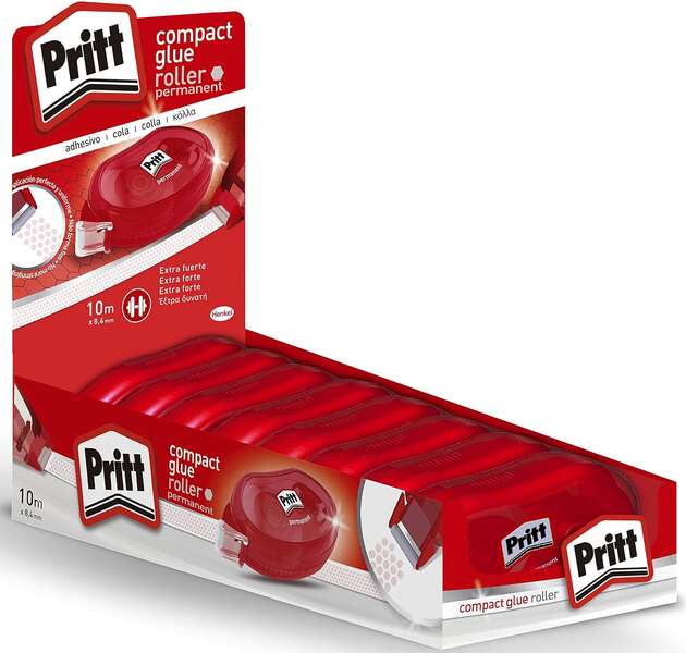 Pritt Compact Roller Adhesivo Permanente 8.4mm x 10m - Aplicacion Limpia - Preciso y Reciclable · Pack de 8 uds.