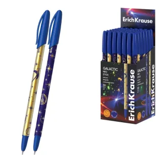 ErichKrause Neo Stick Galactic Boligrafo con Capuchon - Modelos Surtidos - Trazo 0.26mm - Tinta de Baja Viscosidad - Tapa Ventilada - Color Azul · Pack de 50 uds.