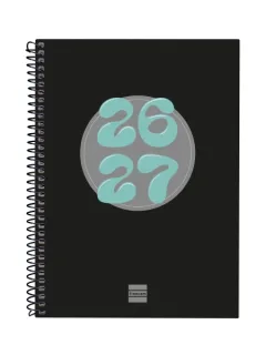 Finocam Cool Agenda Escolar 26/27 en Catalan - Semana Vista Horizontal - Formato 4º - 155x212mm - Tapas de Carton Forrado - Papel de 80g/m2 - Espiral - Esquinas Microperforadas - Color Negro