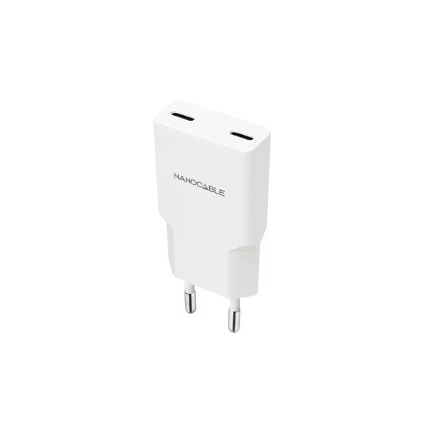 Nanocable Cargador de Pared 2xUSB-C/PD 20W - Color Blanco