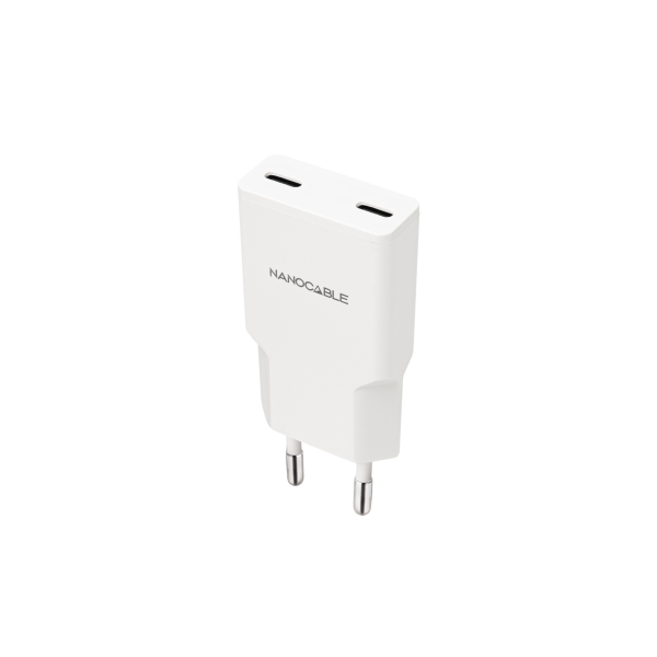 Nanocable Cargador de Pared 2xUSB-C/PD 20W - Color Blanco