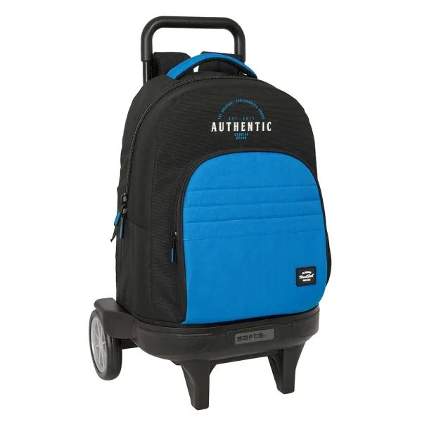 Safta Blackfit8 Underground Mochila con Carro - 33L - Ruedas Antivibracion - Asa Acolchada - Bolsillo Frontal - Portabotellas - Mochila Extraible - 330x220x450mm - Color Negro y Azul