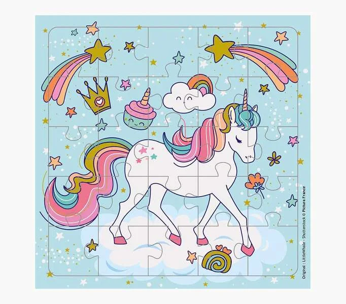 Pictura Tarjeta Puzzle Unicornio - 15.5x15.5cm - 25 Piezas - Tematica Unicornio - Incluye Tarjeta Plegada y Sobre Blanco - Certificacion FSC