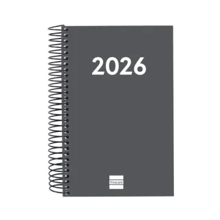 Finocam Espiral Recambio Anual 2026 para Agendas Duo - Anual 2026 - Formato E5 - 135x24x181mm - 1 Dia por Pagina - Color Gris Oscuro