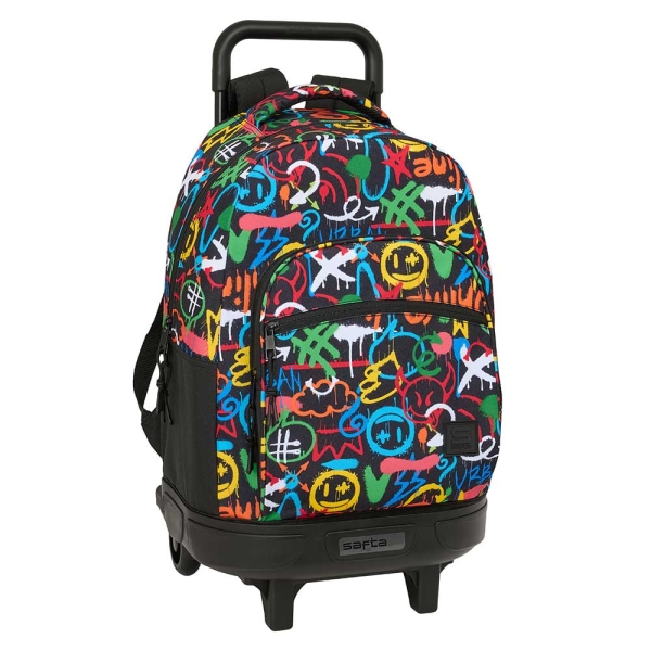 Safta Mochila con Carro - Extraible - Bolsillo Frontal - Portabotellas - Tirador Doble - Hombreras Acolchadas - Asa Acolchada - Tarjeta ID - Base Reforzada - 330x220x450mm - Multicolor