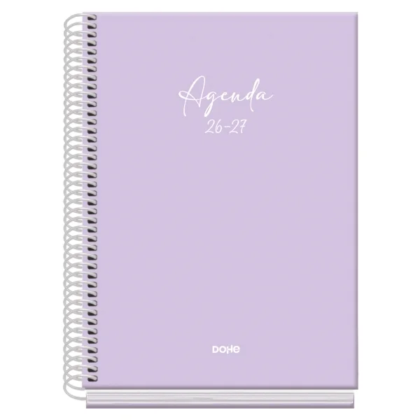 Dohe Basic Serenity Agenda Escolar 26/27 - Formato A5 - Dia Pagina - Papel Offset Ahuesado 70g - Cubierta de Carton Plastificado - Espiral - Goma - 15x21x4cm - Color Morado