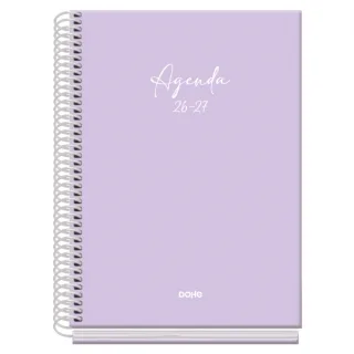 Dohe Basic Serenity Agenda Escolar 26/27 - Formato A5 - Dia Pagina - Papel Offset Ahuesado 70g - Cubierta de Carton Plastificado - Espiral - Goma - 15x21x4cm - Color Morado