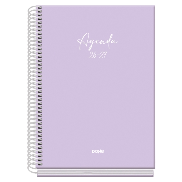 Dohe Basic Serenity Agenda Escolar 26/27 - Formato A5 - Dia Pagina - Papel Offset Ahuesado 70g - Cubierta de Carton Plastificado - Espiral - Goma - 15x21x4cm - Color Morado