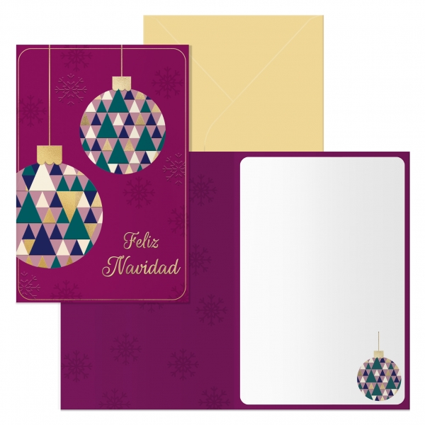 Dohe Esferas Pack de 6 Tarjetas de Felicitacion Navideña con Sobre - Tamaño Cerrada 11.5x17cm, Abierta 23x17cm - Papel Offset - Impresas a todo Color