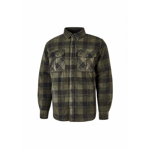 Upower Willow Camisa de Felpa Acolchada - Talla 2XL - Interior Guateado, Multiples Bolsillos, Cuello y Puños de Pana, Cierre Botones a Presion, Proteccion DPI1 - Color Verde Oscuro y Negro