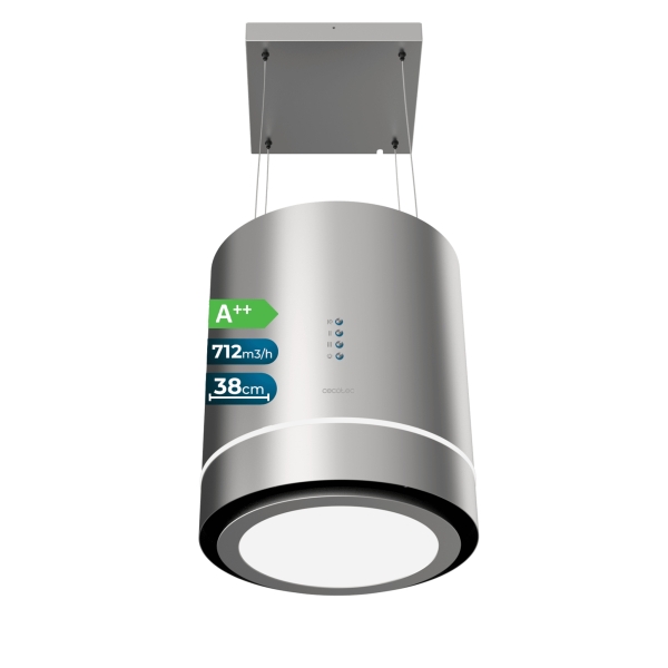 Cecotec Bolero Flux CRE 448000 Inox A++ Campana Extractora Colgante de 38cm - 210W - Succion 712m3/h - Luz LED - Incluye Accesorios - Acero Inoxidable - Filtros de Carbono Incluidos - Color