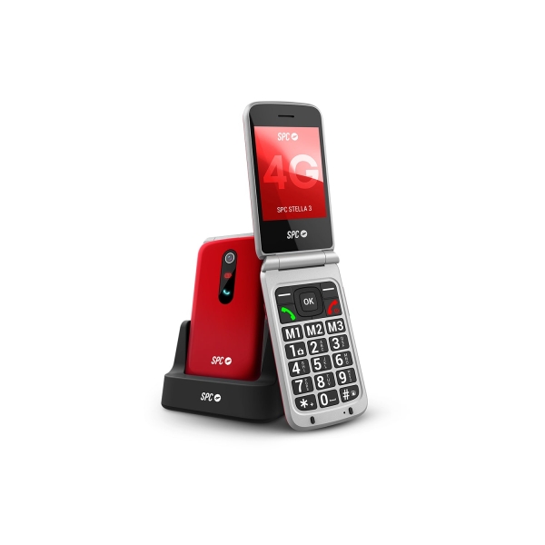 SPC Stella 3 Telefono Movil Para Mayores con Tapa - Boton SOS - Botones y Teclas Grandes - Ayuda Inteligente en Remoto - Acceso Directo a Tres Contactos - Base de Carga y Conector USB Tipo C
