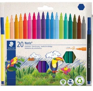 Staedtler 326 Pack de 20 Rotuladores Punta de Fibra - Trazo 1.0mm Aprox - Resistente a la Presion - Tinta a Base de Agua Antisecado - Colores Surtidos