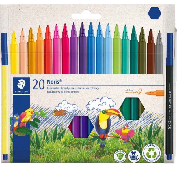 Staedtler 326 Pack de 20 Rotuladores Punta de Fibra - Trazo 1.0mm Aprox - Resistente a la Presion - Tinta a Base de Agua Antisecado - Colores Surtidos