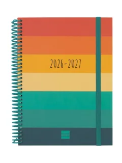 Finocam Diva Agenda Escolar 26/27 en Catalan - Semana Vista Horizontal - Formato 4º - 155x212mm - Tapas de Carton Forrado - Papel de 80g/m2 - Espiral - Esquinas Microperforadas - Multicolor