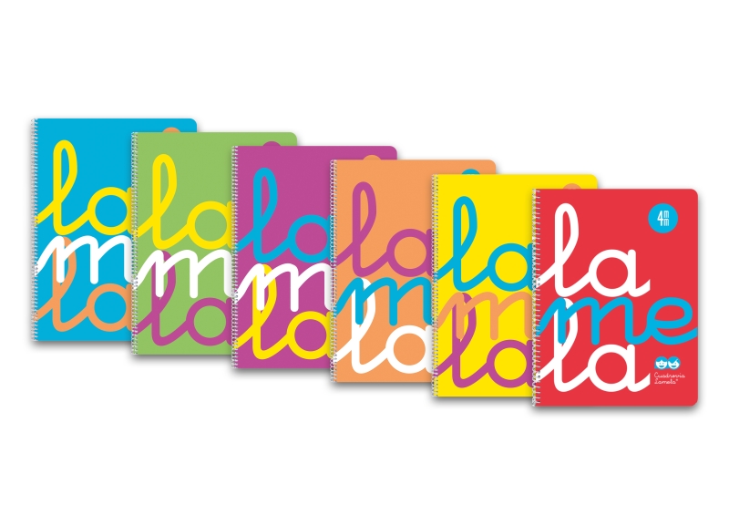 Lamela Pack de 6 Cuadernos de Espiral con 80 Hojas de 90g/m2 con Margen - Formato Folio - Pauta Cuadrovia de 4mm - Cubierta de Polipropileno Fluorescente - Papel Offset Blanco Extra - Colore