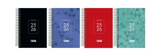 Enri Dentity Agenda Escolar 25/26 Espiral Dia Pagina - Tamaño 8º - Tapa Extradura - Esquinas Microperforadas - Espacio para Notas - Colores Surtidos · Pack de 5 uds.