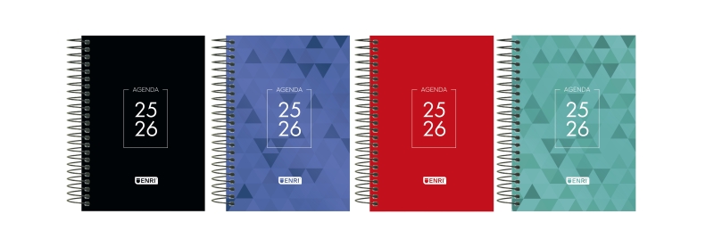 Enri Dentity Agenda Escolar 25/26 Espiral Dia Pagina - Tamaño 8º - Tapa Extradura - Esquinas Microperforadas - Espacio para Notas - Colores Surtidos · Pack de 5 uds.