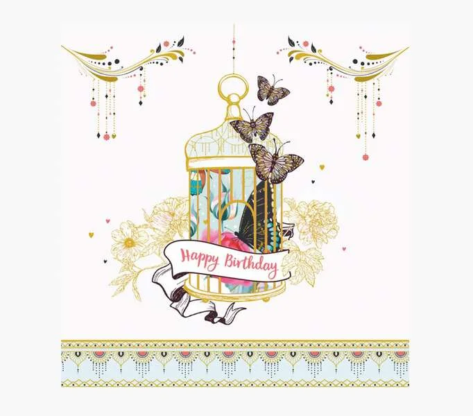 Pictura Tarjeta Arabesque - 16x16cm - Tematica Jaula de Pajaros - Tarjeta Triptica sin Envoltorio - Incluye Sobre Blanco - Papel con Certificacion FSC