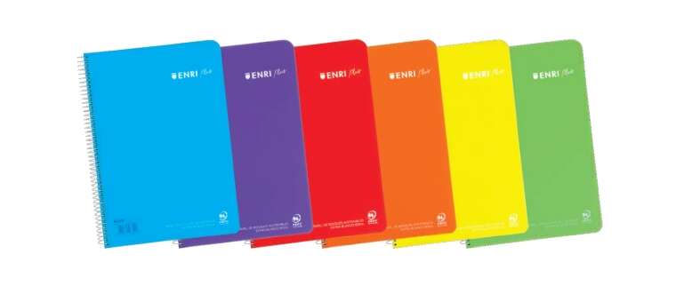 Enri Plus Cuaderno Espiral Formato Cuarto Liso - 80 Hojas 90gr - Cubierta de Plastico - Colores Surtidos · Pack de 5 uds.