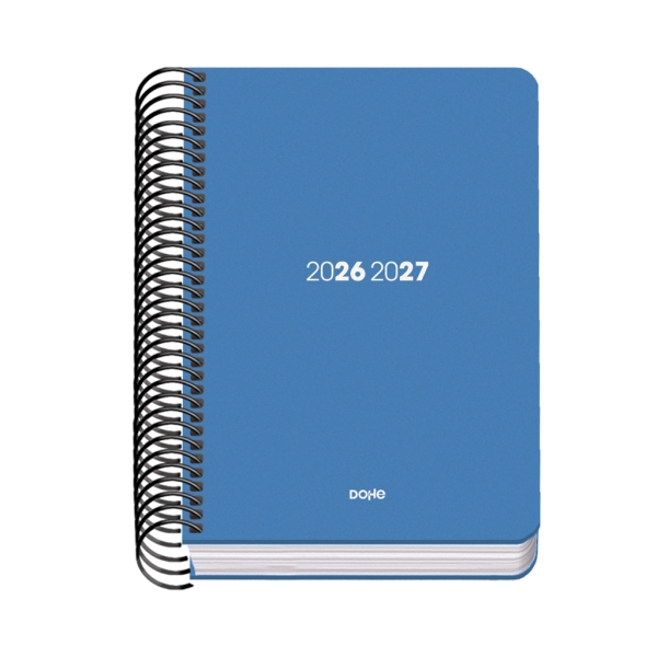 Dohe Basic Element Agenda Escolar 26/27 - Formato A6 - Dia Pagina - Papel Offset Ahuesado 70g - Cubierta de Carton Plastificado - Espiral Metalica - Goma - 12x17x3cm - Color Azul
