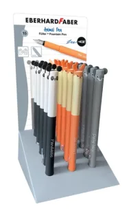 Eberhard Faber Animal Pen Expositor con 15 Plumas Estilograficas - Ancho de Trazo M - Capuchon con Formas de Animales - Tacto Soft - Tinta de Color Azul