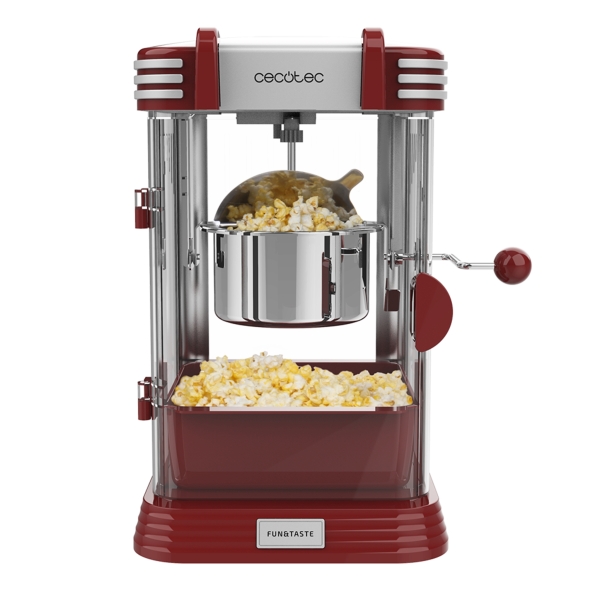 Cecotec FunandTaste P'Corn Classic Palomitero Electrico - 300W - Estilo Retro - Olla de Acero Inoxidable 500ml - Bandeja Extraible - Luz Interior - Cuchara Dosificadora - Apertura Magnetica