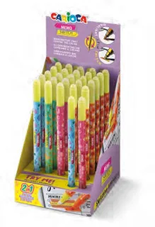 Carioca Memo Switch 2 en 1 Expositor con 25 Rotuladores + 2 para Probar - Una Punta Subraya y la otra Cambia de Color - Colores Surtidos