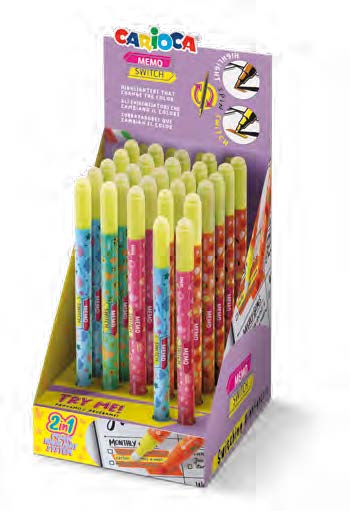 Carioca Memo Switch 2 en 1 Expositor con 25 Rotuladores + 2 para Probar - Una Punta Subraya y la otra Cambia de Color - Colores Surtidos