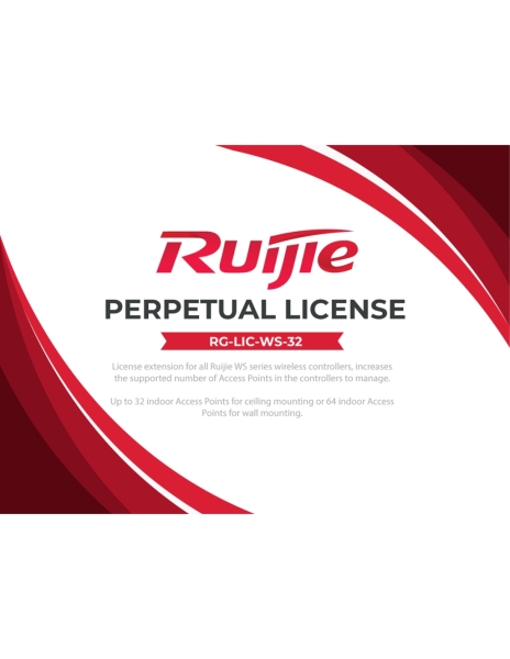 Ruijie RG-LIC-WS-32 Licencia Software - 32 Puntos de Acceso Gestionados o 64 Puntos de Acceso de Pared - Gestion Centralizada de la Red Inalambrica