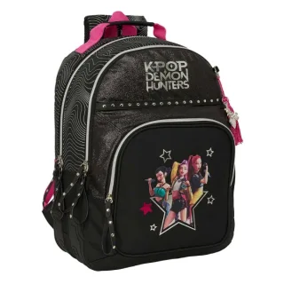 Safta K-Pop Demon Hunters Energy Mochila - Adaptable a Carro - Bolsillo Frontal - Portabotellas - Cremallera con Doble Tirador - Asa de Mano - Espalda Acolchada - 32x42x15cm - Color Negro y