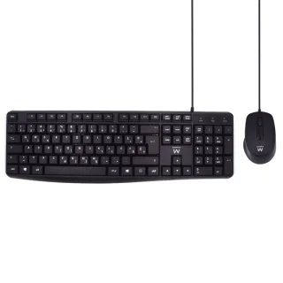 Ewent Pack Teclado + Raton para Oficina - Teclas Silenciosas de Perfil Bajo - 1000dpi - Disposicion Inglesa QWERTY US - Cable de 1.35m - Teclas Silenciosas de Perfil Bajo - Color Negro