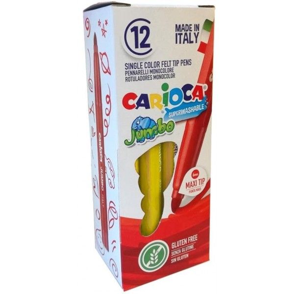 Carioca Jumbo Rotulador - Cuerpo Octogonal Maxi - Tinta Superlavable - Punta Maxi 6mm Bloqueada - Tapa Ventilada - Color Amarillo · Pack de 12 uds.