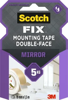 Scotch-Fix Cinta de Montaje de Doble Cara para Espejos - 19mm x 1.5m - Color Blanco