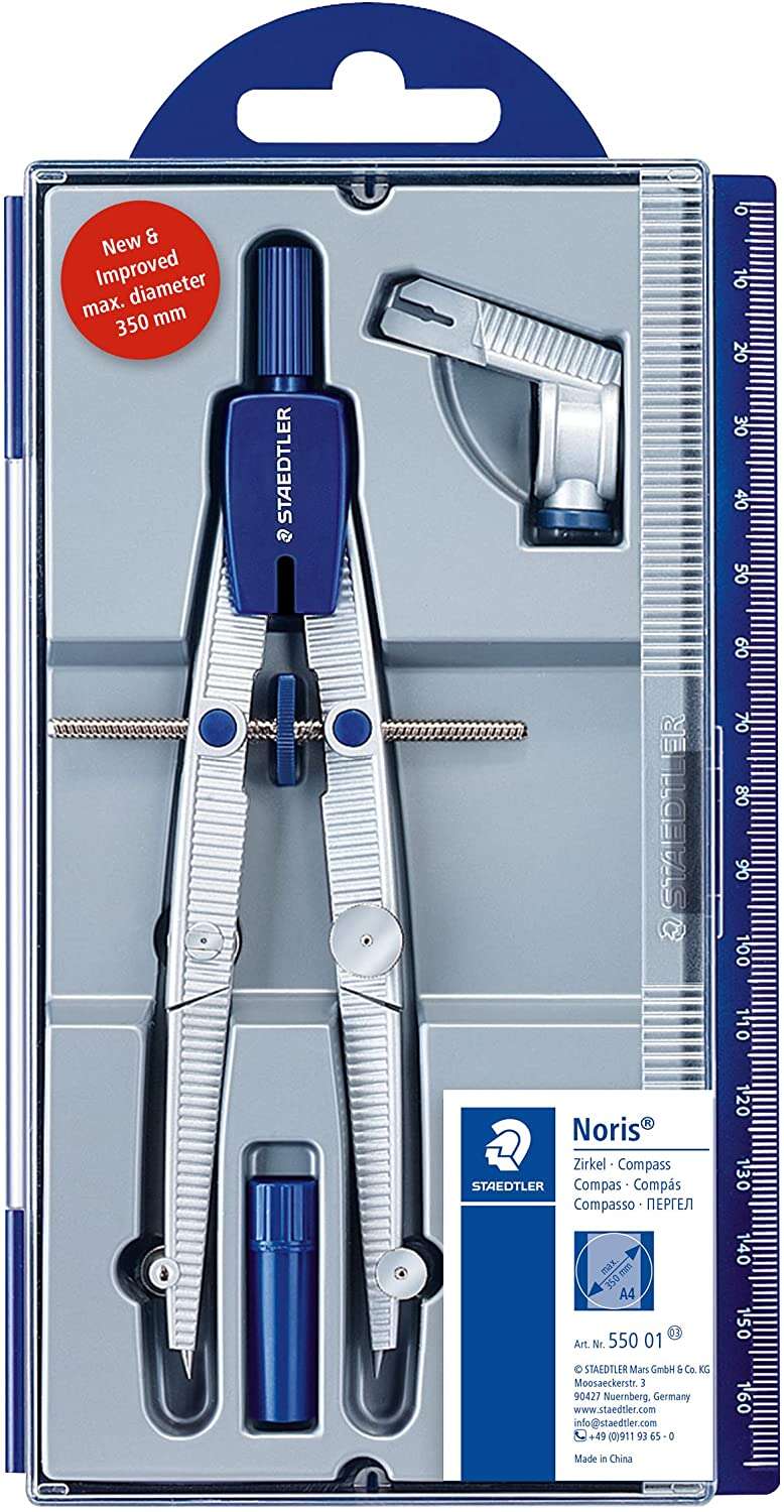 Staedtler Noris 550 01 Compas de Precision - Aguja y Mina Intercambiables - Mecanismo de Ajuste Rapido