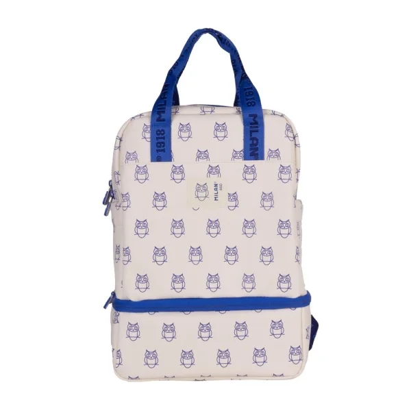Milan Coleccion 460 Mochila Infantil con Compartimento Isotermico - Amplio Compartimento Interior - 2 Bolsillos Laterales - Capacidad Total 9,5L - Color Beige/Azul