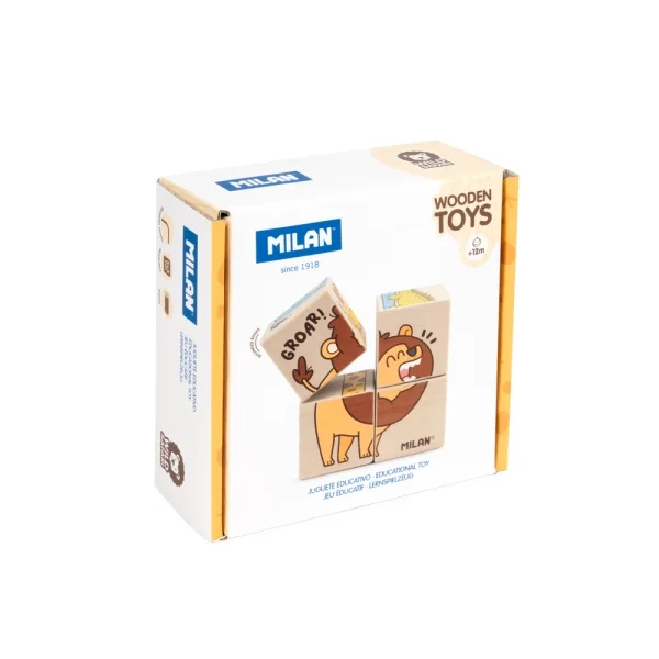 Milan Wild Safari Juguete Educativo de Madera - Rompecabezas de Cubos - a Partir de 12 Meses - Multicolor
