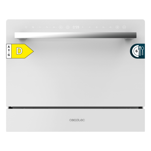 Cecotec Bolero Aguazero 2400 White Glass Mini Lavavajillas - 6 Servicios - Seguro Infantil - 5 Programas - Inicio Programable - Color Blanco