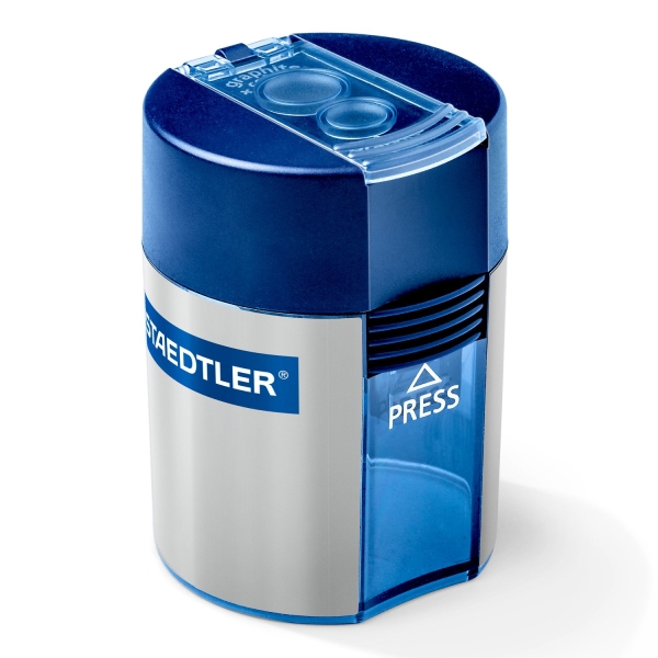 Staedtler 512 Sacapuntas de 2 Orificios con Deposito - Para Lapices de 8.2mm y 10.2mm - Color Azul · Pack de 10 uds.