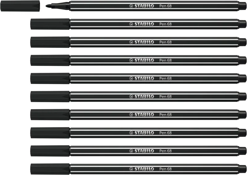 Stabilo Pen 68 Rotulador de Punta de Fibra - Trazo de 1mm aprox. - Tinta con Base de Agua - Color Negro · Pack de 10 uds.