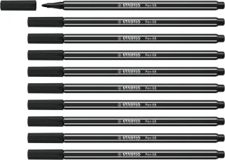 Stabilo Pen 68 Rotulador de Punta de Fibra - Trazo de 1mm aprox. - Tinta con Base de Agua - Color Negro · Pack de 10 uds.