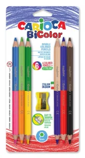 Carioca Jumbo Pack de 6 Lapices Bicolor Hexagonales Lacados - Maxi Mina de Ø 5mm - Alta Resistencia a la Rotura - Sacapuntas Incluido - Color Varios