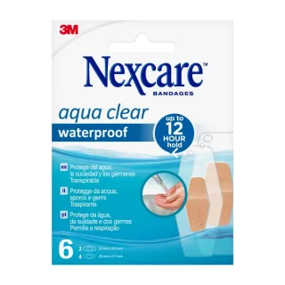 Nexcare Aqua Clear Waterproof Pack de 6 Apositos Surtidos - Impermeable - Resistente al Agua - Color Transparente
