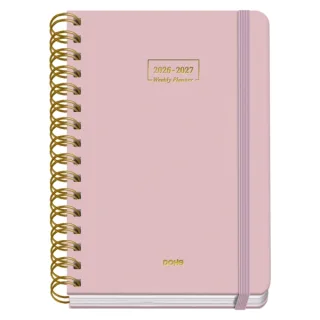 Dohe Premium Agenda Escolar 26/27 - Formato A5 - Semana Vista - Papel Offset Ahuesado 80g - Cubierta de Carton Plastificado - Espiral Metalica Doble - Goma - 15x21x2cm - Color Rosa