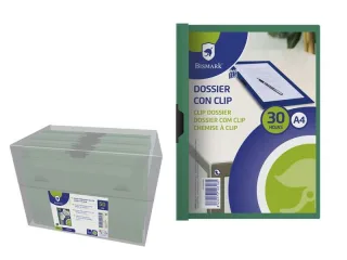 Bismark Dossier para 30 Hojas A4 con Clip Metalico Lateral - Polipropileno Transparente - Color Verde · Pack de 5 uds.