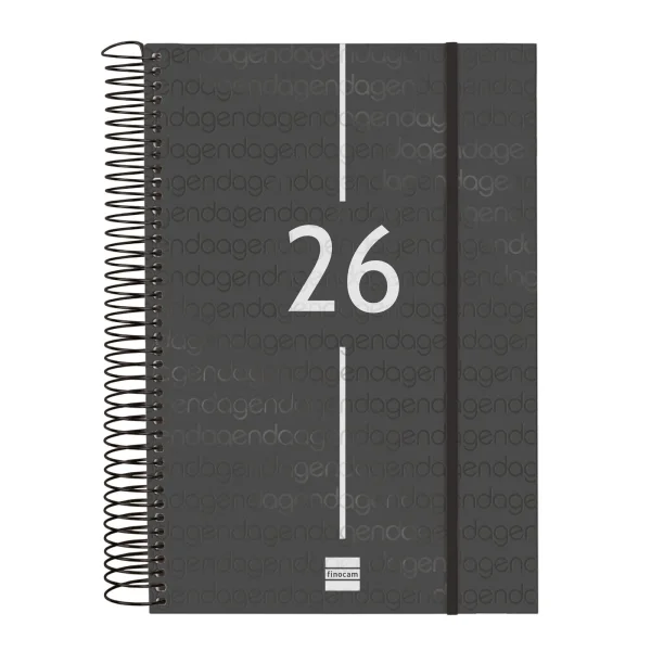 Finocam Year Agenda de Espiral en Catalan - Tapa Ligera - Formato E11 - 1 Dia por Pagina - Color Negro