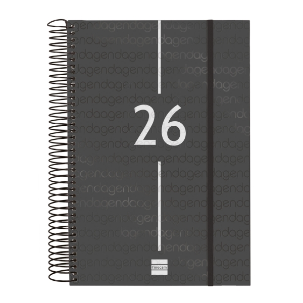 Finocam Year Agenda de Espiral en Catalan - Tapa Ligera - Formato E11 - 1 Dia por Pagina - Color Negro