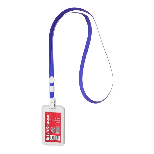 ErichKrause Funda para Tarjeta con Colgante - Orientacion Vertical - Polipropileno - Incluye Colgante Azul - Formato 54x85mm - Color Transparente