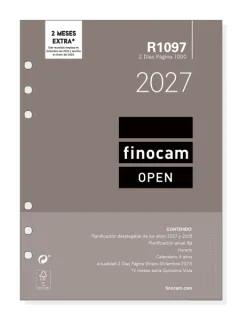 Finocam R1097 Recambio para Agenda Open - Anual 2027 - 2 Dias por Pagina - Formato 1000 - 155x215mm - 6 Taladros - Papel de 80g/m2 - Color Blanco